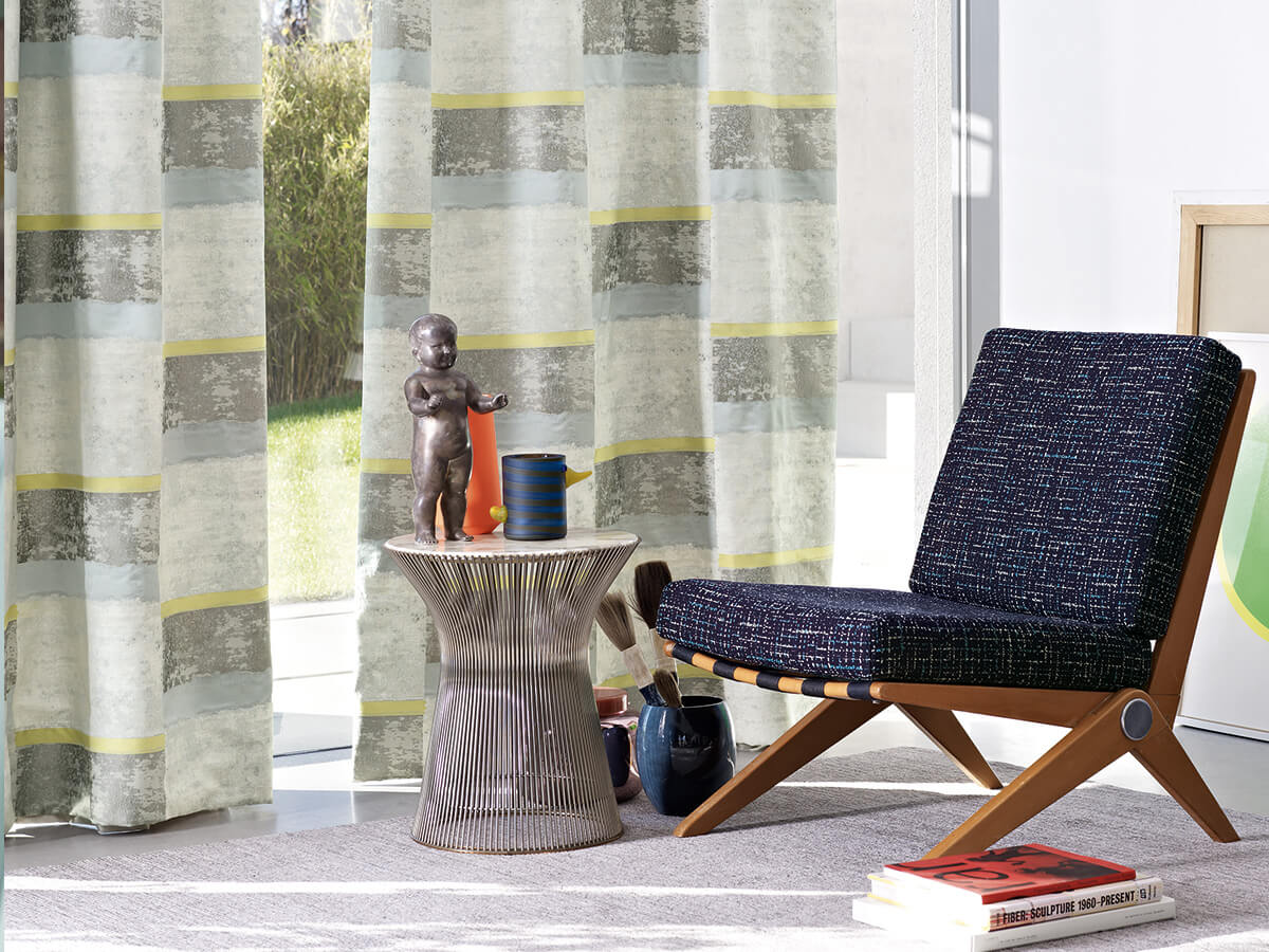 Curtains for interiors, curled curtain, roman blind, with linen, cotton, silk and velvet fabrics