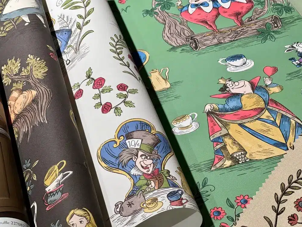 Sanderson Alice in Wonderland Disney-themed wallpaper to decorate children's room